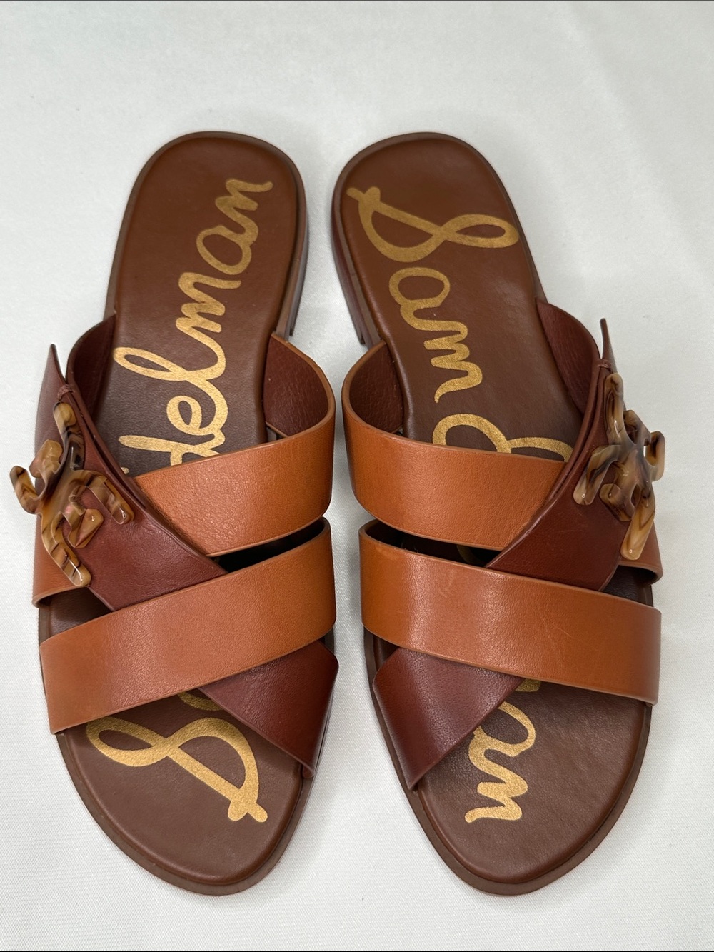Sam Edelman Two-Tone Brown Leather Crossband Slide Sandals size 6